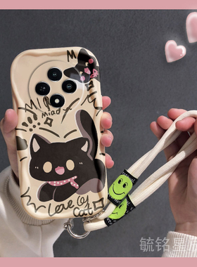 新款卡通黑色猫咪适用OPPOA3Pro手机壳A2/x/m奶油纹A1Pro全包A1活力版s/i防摔A9带挂绳的x不撞壳A8硅胶套A7x