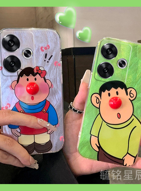 新款绿色蝴蝶结胖虎适用小米redmi红米Turbo3手机壳Note9Pro可爱Note8Pro立体7透明5硅胶的4X羽纱镭射ins创意