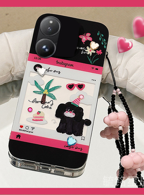 适用小米mixflip翻盖手机壳mixfold4折叠屏mixfold折叠款mixfold2新款mixfold3涂鸦黑色小狗可爱挂绳腕带硅胶