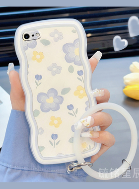 适用苹果8手机壳iphone7plus新款se2蓝色3花朵ins风6波浪边6s透明16硅胶15手腕带11防摔13创意郁金香12小众14