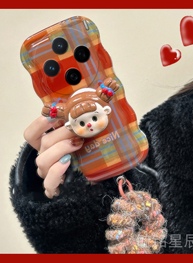 适用vivox200手机壳x200s新款x100可爱x200promini辫子女孩x90棋盘格子x23带支架x60腕带的x27硅胶s30网红s20