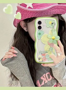 适用苹果17promax手机壳iphone17air新款se3绿色2油画8plus花朵7夏日6小清新6s手腕带x防摔xs三代xr/16/14/13