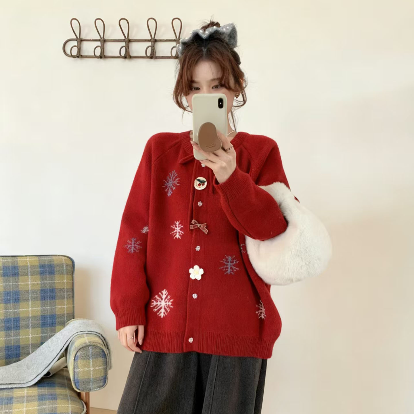 学院风松弛感减龄撞色巨好看毛衣