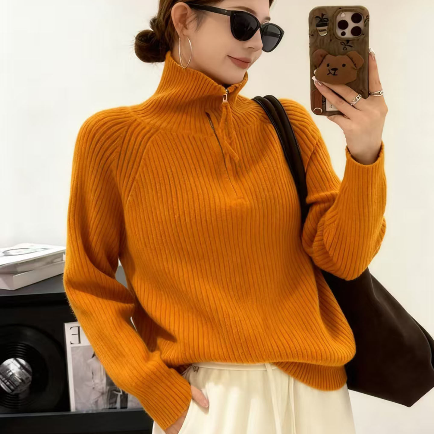 韩版半拉链高领加厚毛衣女秋冬新款宽松洋气打底针织衫高级感上衣,女装/女士精品,毛针织衫,淘宝优惠券,粉丝福利购,淘宝优惠卷