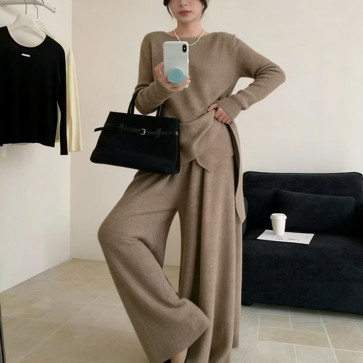 纯欲风松弛感一整套穿搭针织套装