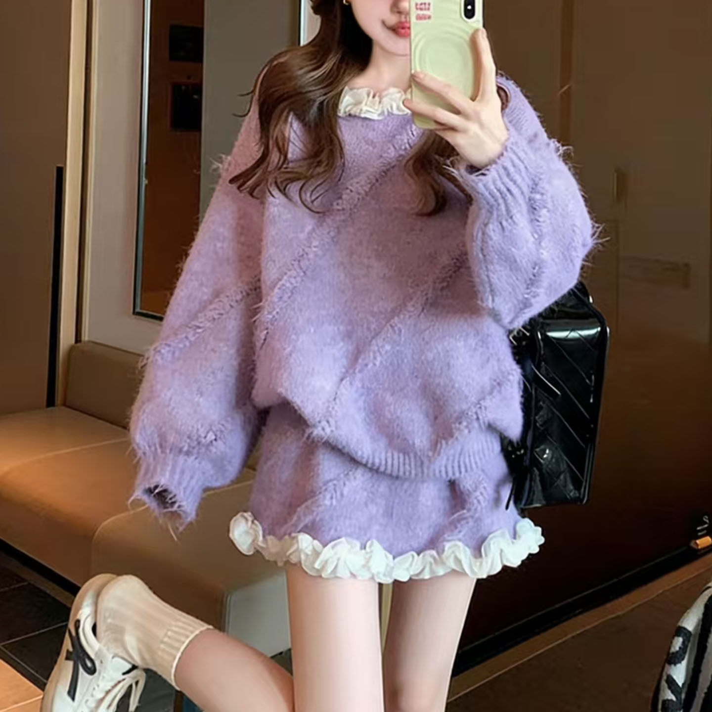 松弛感穿搭一整套减龄针织两件套