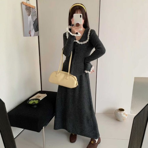 温柔风拼色高级感气质显瘦针织衫