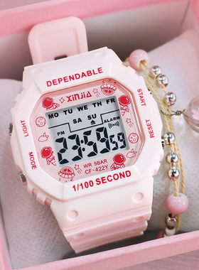 儿童手表女小学生女孩少女心可爱初中防水夜光公主只看时间电子表
