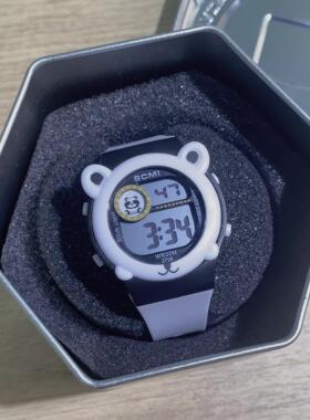 儿童手表男孩防水夜光熊猫只看时间678910岁幼儿园宝宝玩具电子表