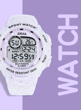 儿童手表女孩女童6岁10岁小学生以上防水可爱只看时间紫色电子表