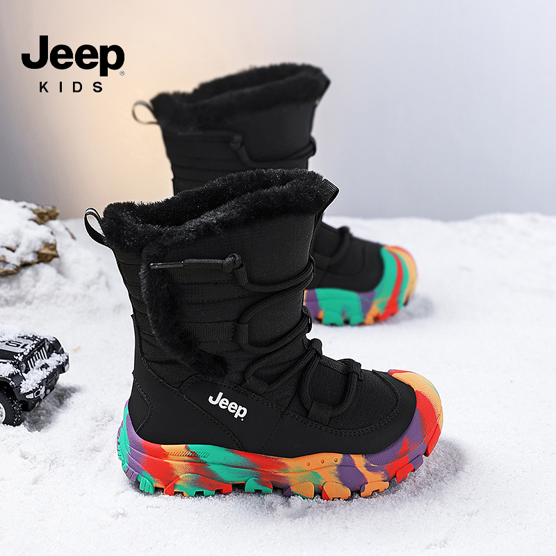 jeep男童棉鞋冬季加绒高帮雪地靴