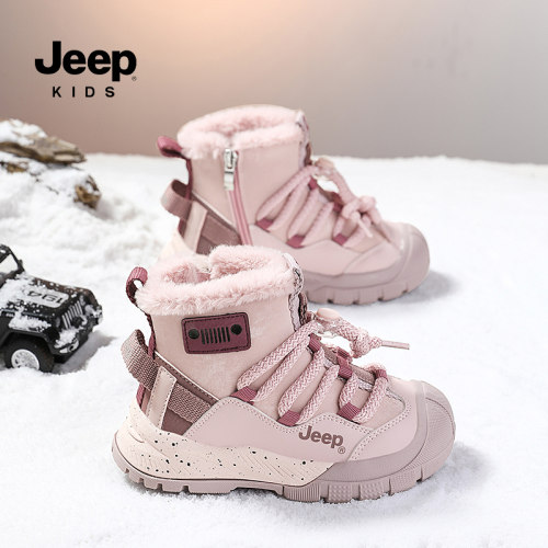 jeep儿童保暖雪地靴防水女童棉鞋