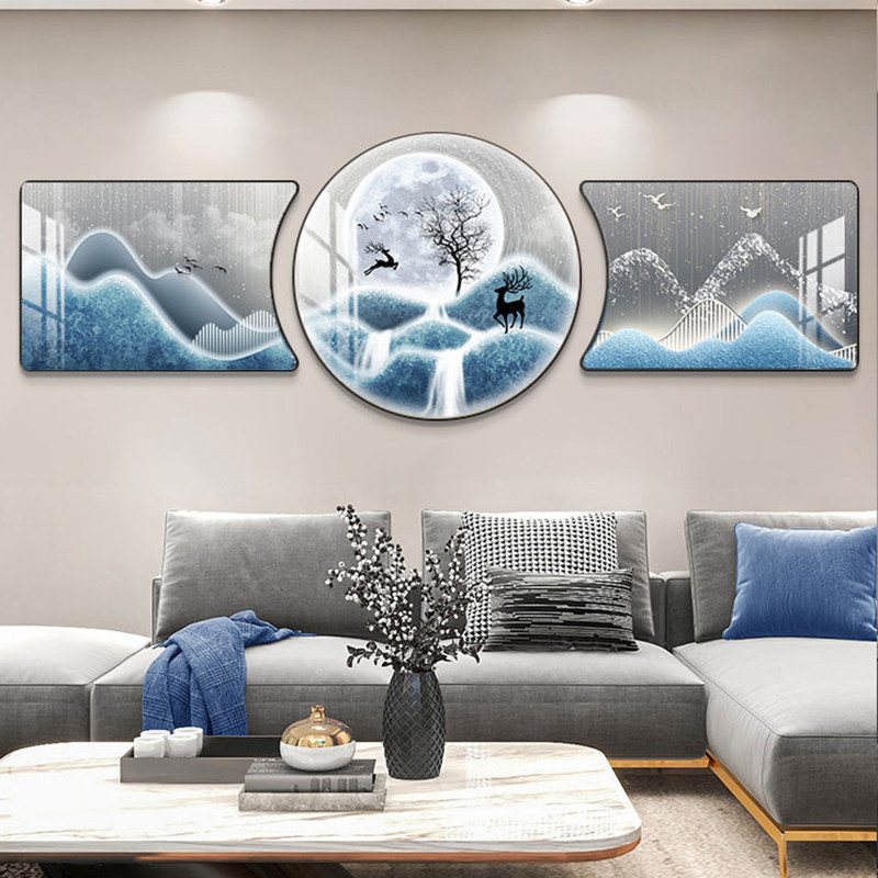 现代简约客厅装饰画寓意好沙发背景墙挂画福禄双全高档大气三联画