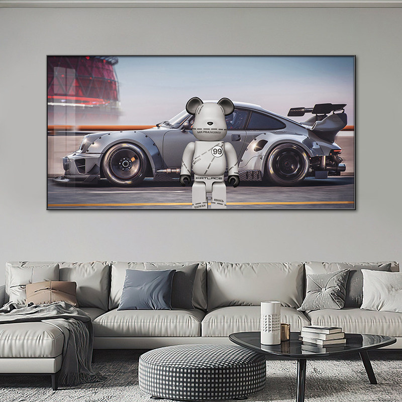 潮流暴力熊客厅装饰画kaws跑车主题电竞房间挂画男孩卧室床头壁画