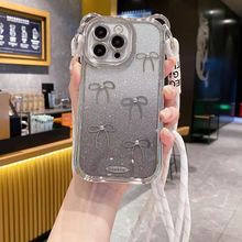 可斜挎适用iPhone16手机壳15的14苹果13promax蝴蝶结闪粉电镀12全包ip11十三新款女款带挂绳xsmax小众8plus