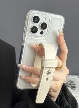 皮质手腕带17适用iPhone14手机壳16e的苹果13promax简约15透明12全包ip11新xs女款镜头防摔小众7/8plus支架XR