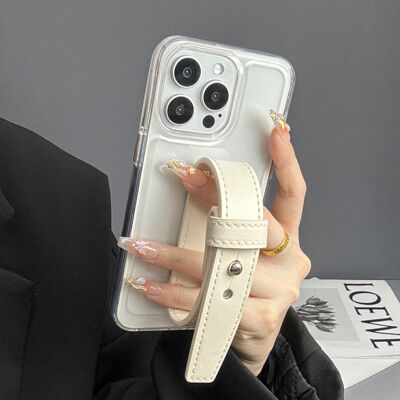 适用iPhone皮质腕带防摔透明壳