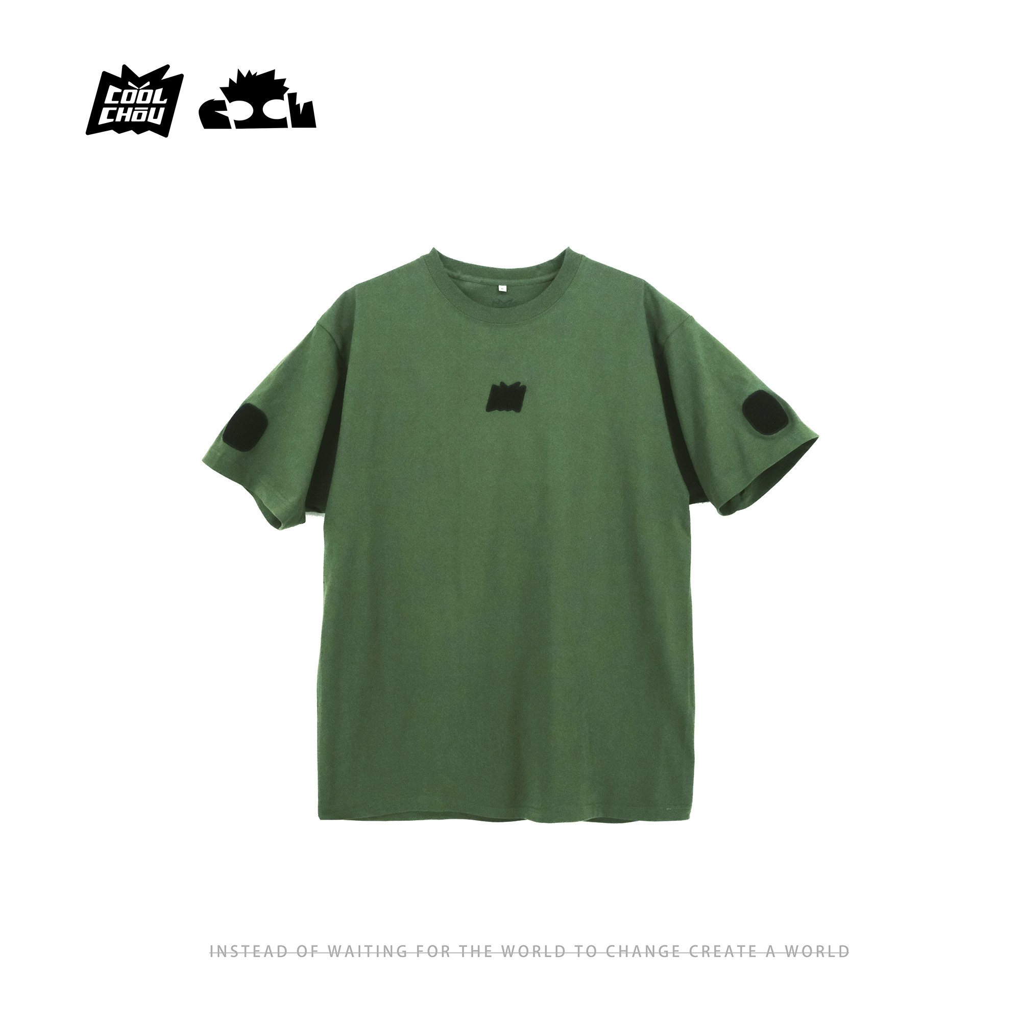 ICHI_TS015-HOOK&LOOP潮流百变魔术贴贴T恤牛油果绿宽松纯棉短袖