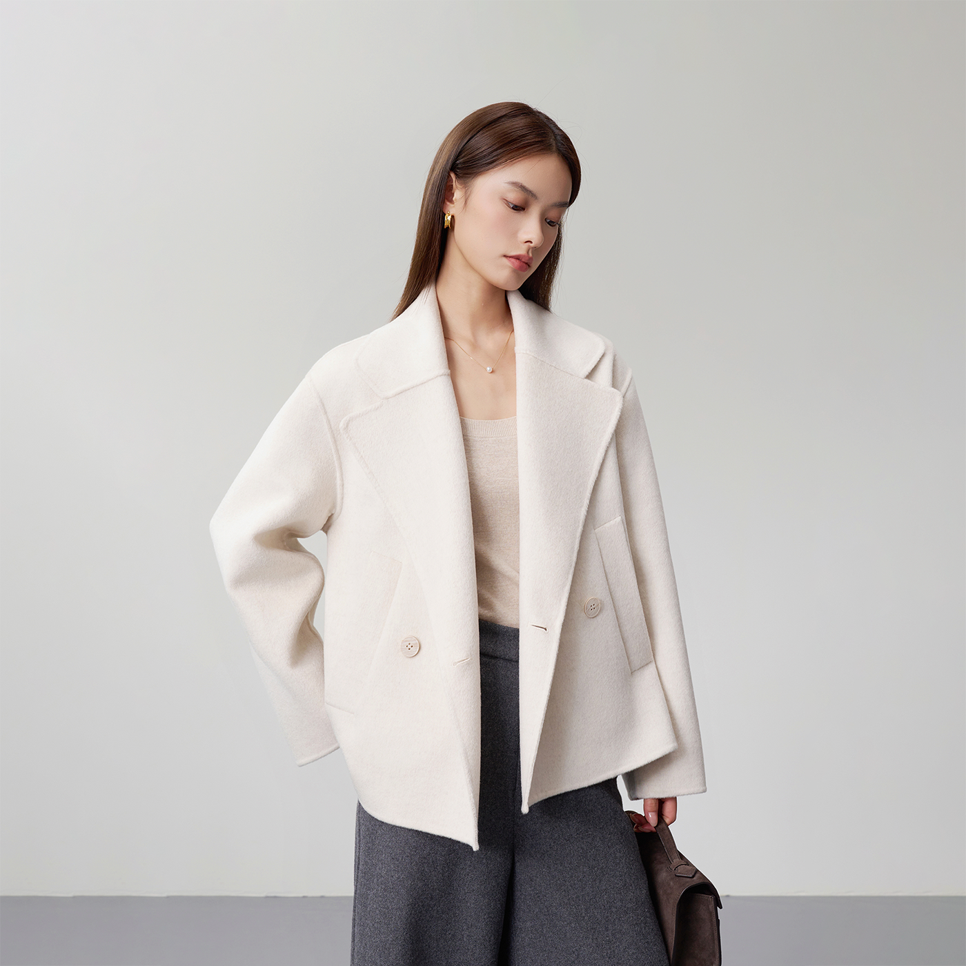立裁全羊绒短款大衣阿拉善羊绒