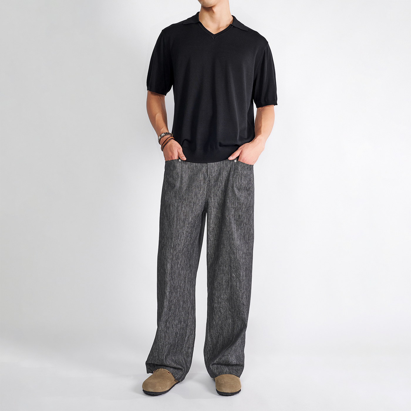 亚麻长绒棉色织男士中腰长裤