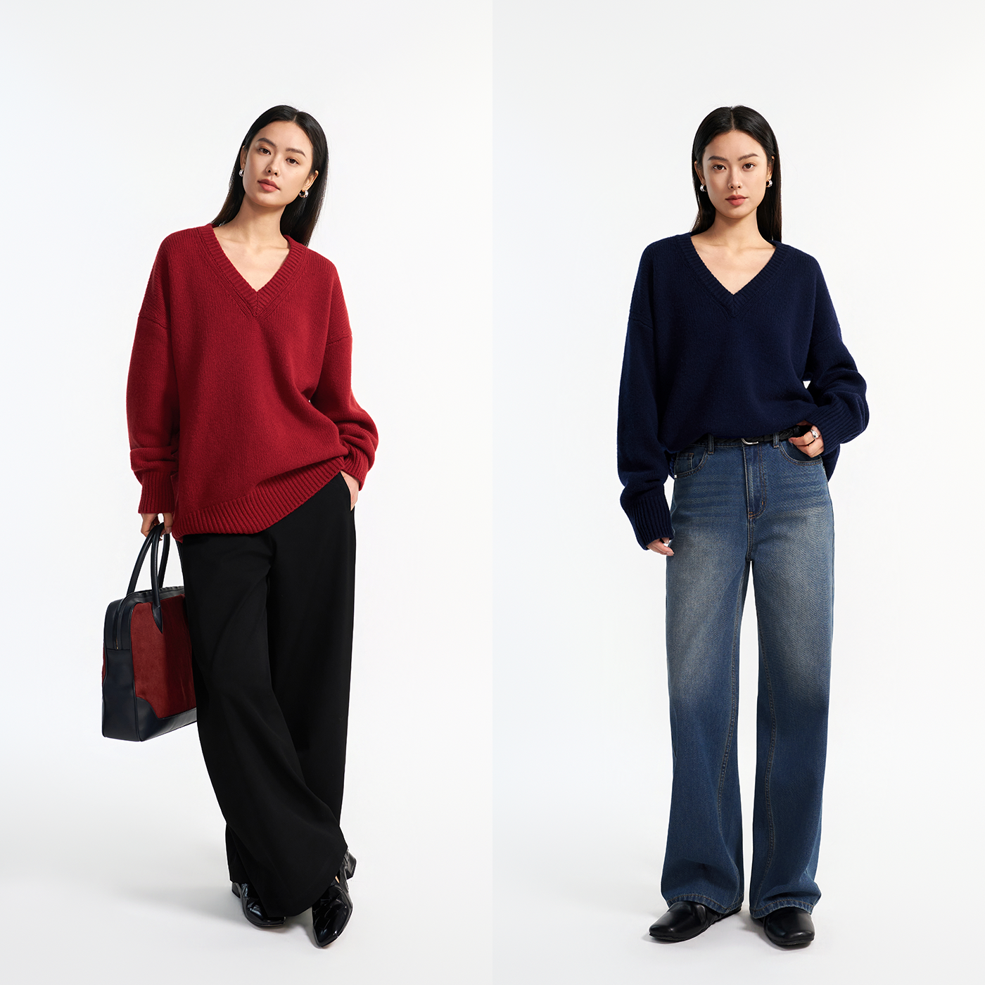 重磅V领100%羊毛廓形针织衫 美利奴绵羊毛 宽松简约慵懒感毛衣3色,女装/女士精品,毛衣,淘宝优惠券,粉丝福利购,淘宝优惠卷