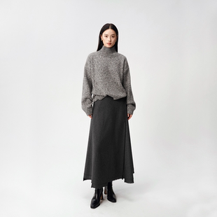 设计感伞裙 小A裙摆 绵羊毛混纺不规则毛边半裙 立体裁剪分割设计