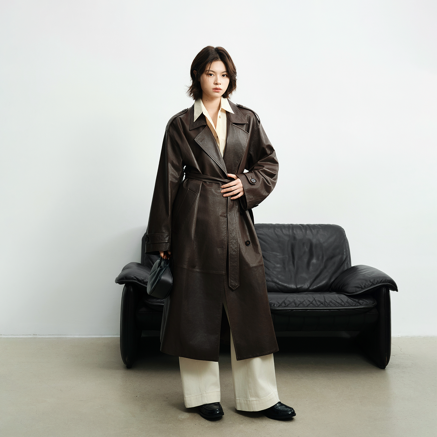 头层绵羊皮长款真皮风衣