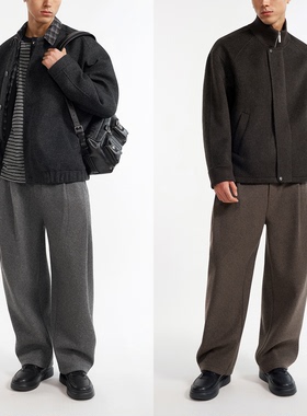 双褶立体廓形休闲茧型裤 利落抗皱 软糯亲肤 仿毛呢加绒男款长裤