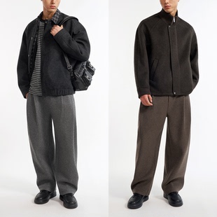 长裤 双褶立体廓形休闲茧型裤 仿毛呢加绒男款 软糯亲肤 利落抗皱