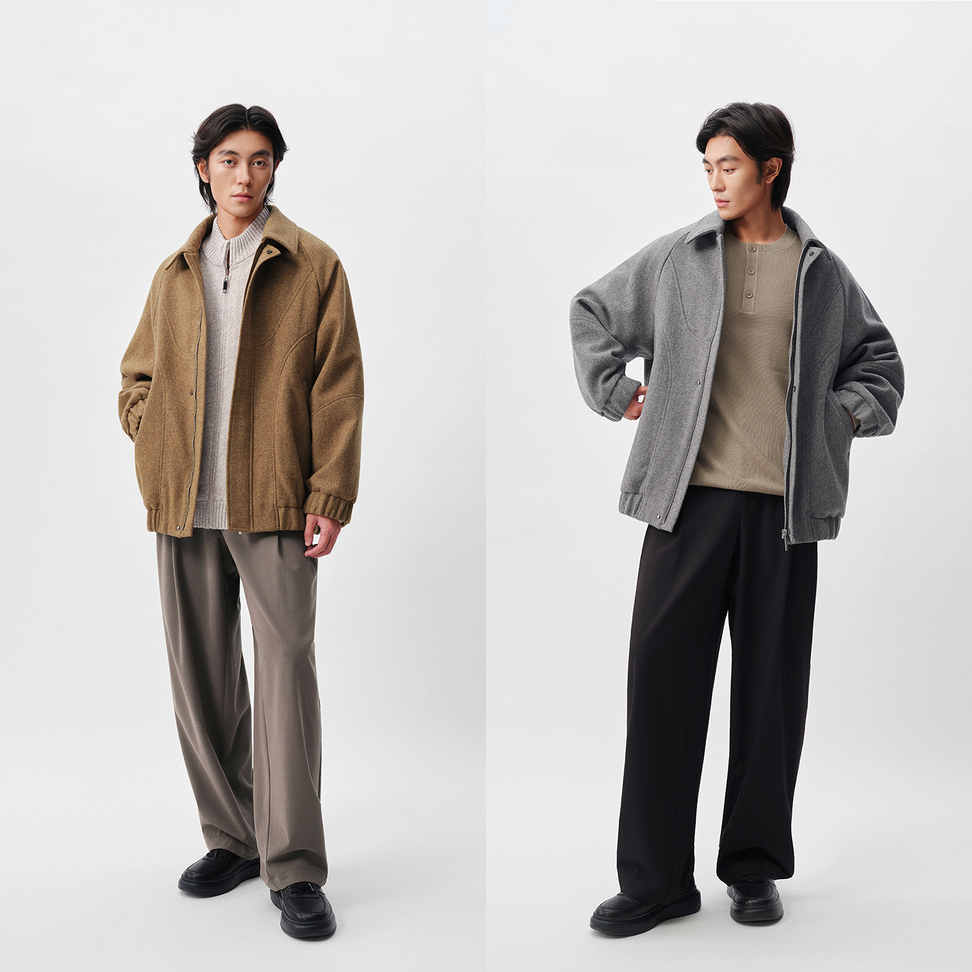 100%绵羊毛粗花呢飞行夹克