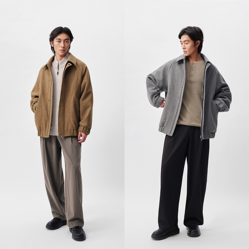 100%绵羊毛粗花呢飞行夹克