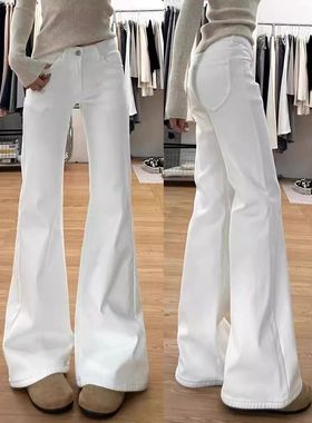 白色微喇牛仔裤女2025春季新款小个子阔腿宽松显瘦不贴腿喇叭