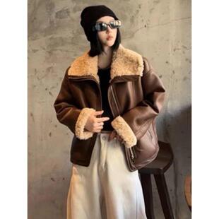 皮毛一体羊羔毛加厚短外套女冬小个子新款加绒皮夹克机车服