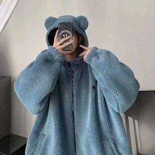 羊羔绒开衫外套女秋冬女生学院风连帽棉衣学生日系加绒上衣潮