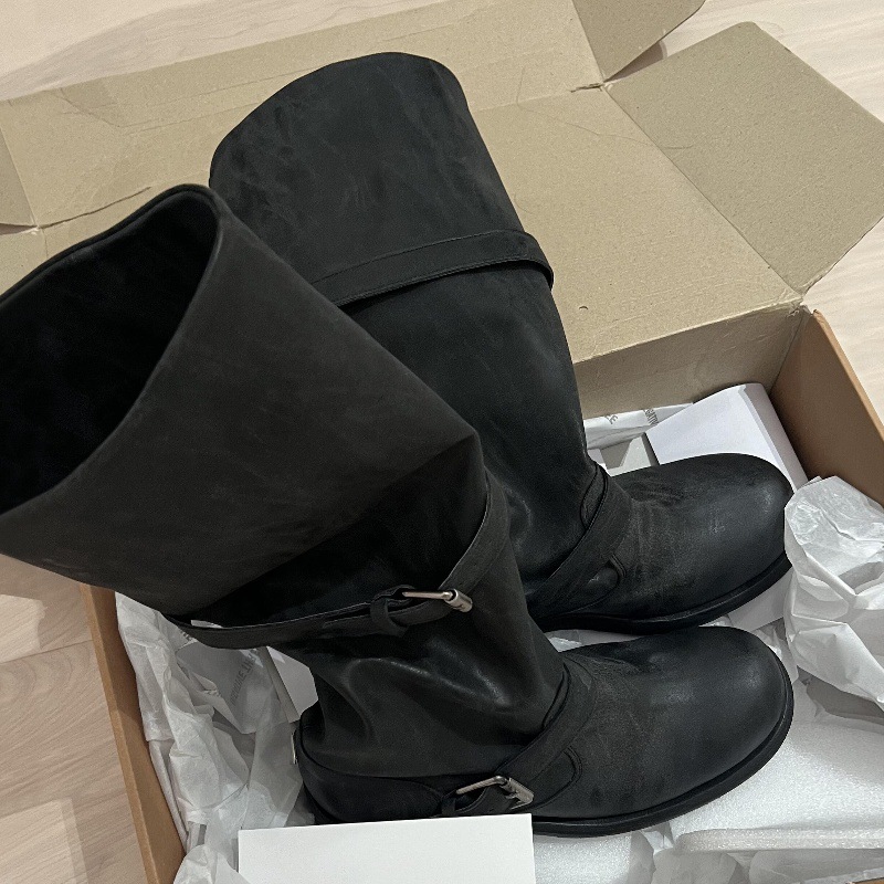 牛皮版~韩版宽筒真皮鞋子厚底高筒靴女堆堆长靴粗跟长筒靴骑士靴