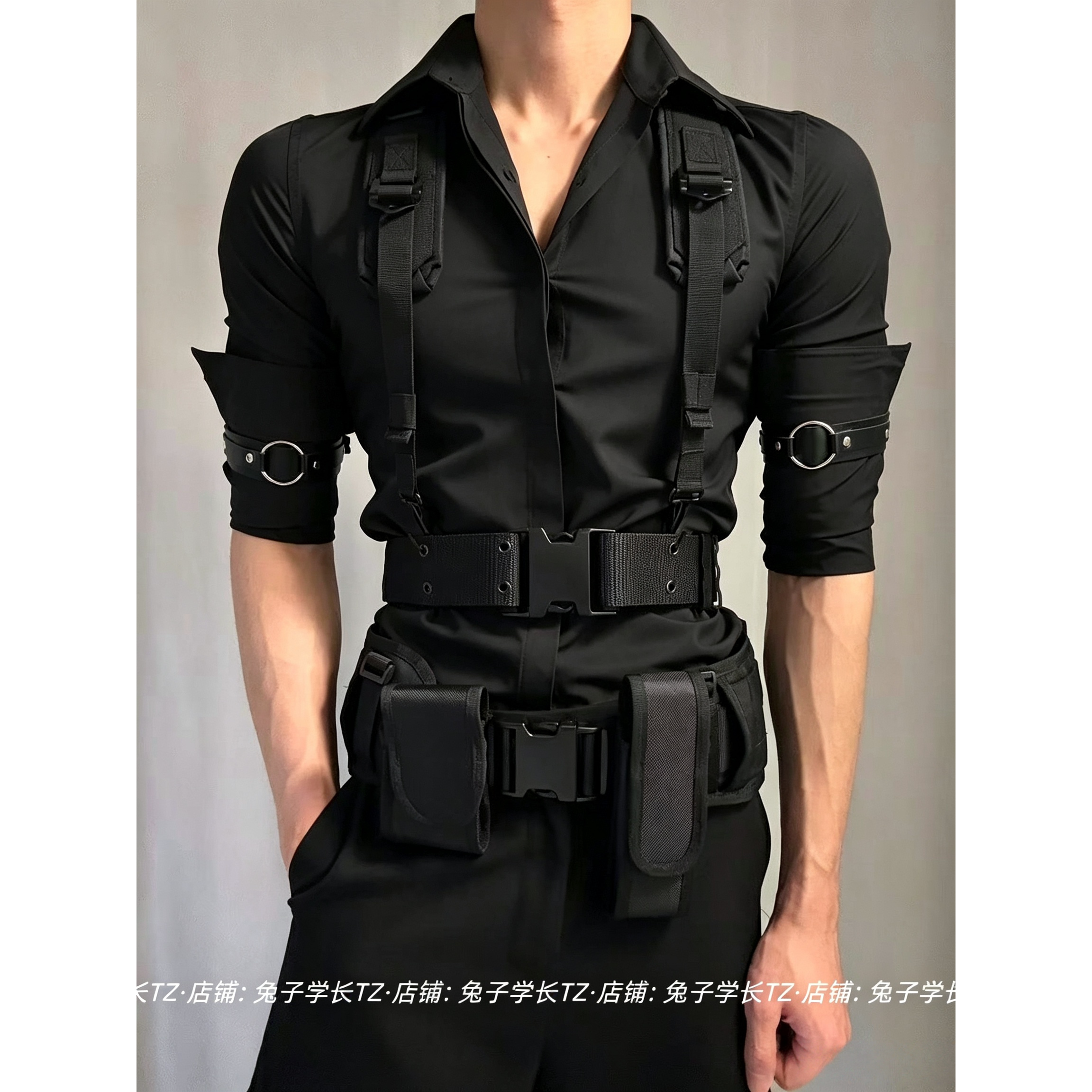 兔子学长美式机能战术背带衬衫图片