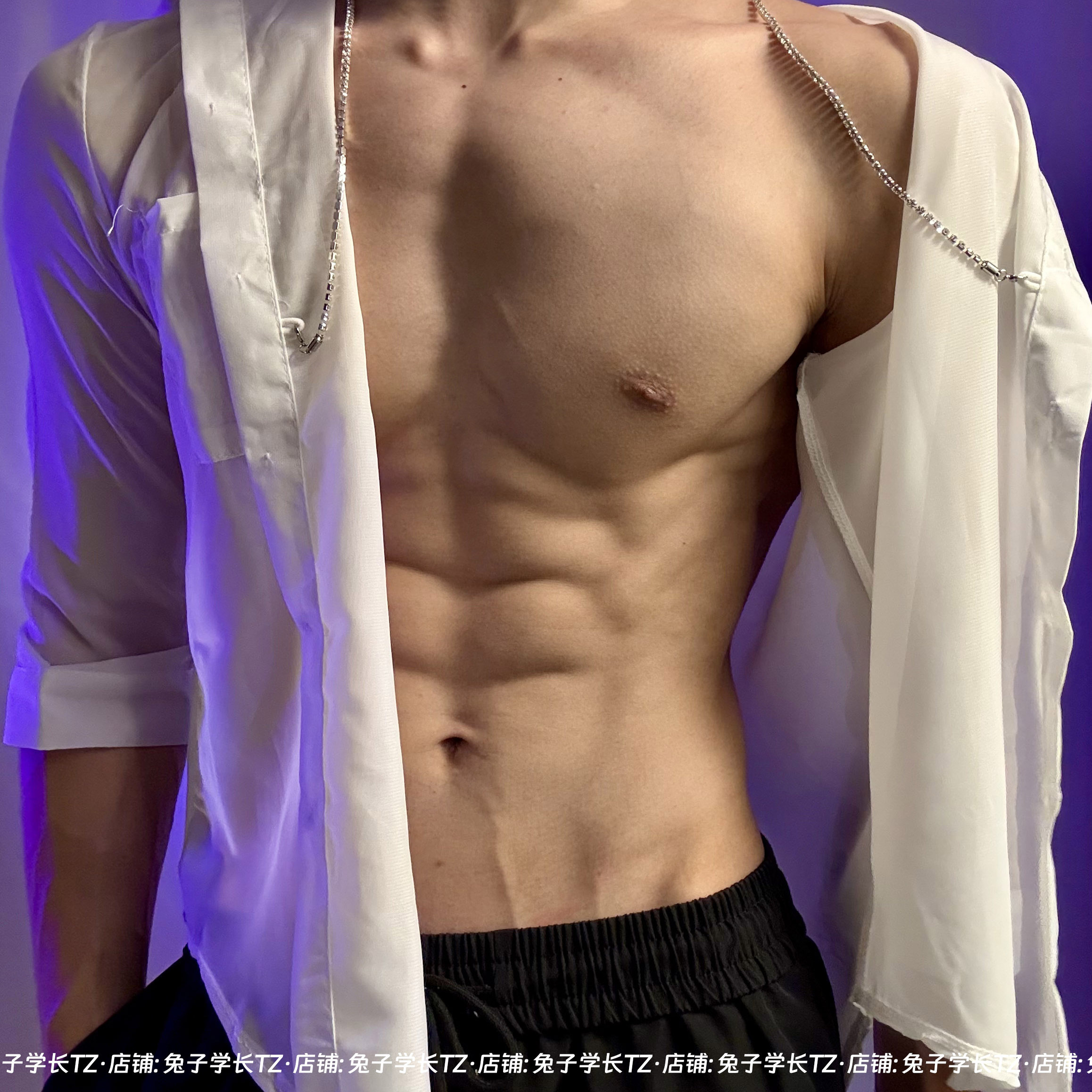 男士内衣金属吊链透视雪纺白衬衫男受M撩汉睡衣男模特禁欲系正装