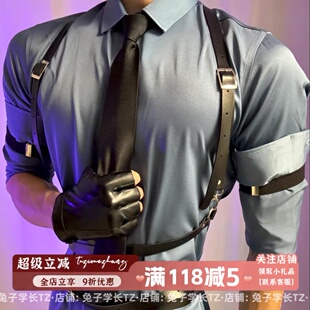 上衣健身博主肩带衬衣 男长袖 那不勒斯雾霾蓝衬衫 缎面衬衫