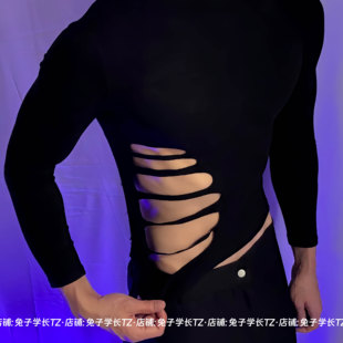 欧美紧身衣健身房男生穿搭男模特直播打底衫修身显瘦镂空高领上衣