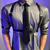 高级感肌肉背带男模特网红团播主播套装 那不勒斯禁欲缎面衬衫 长袖