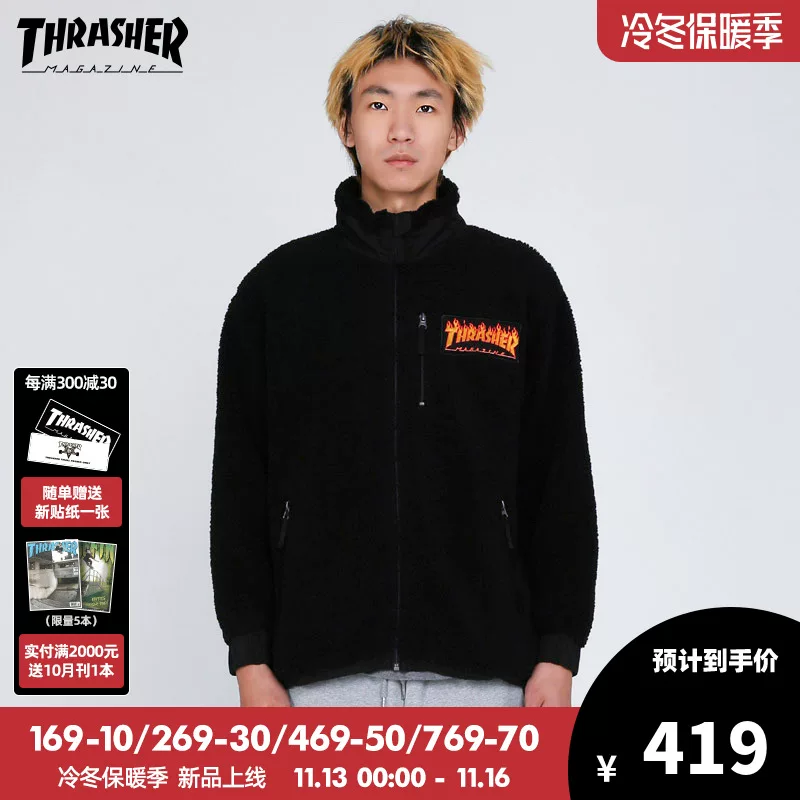 [ThRASHER official] Flame Sheepherd флис огонь имитация овечьей шерсти куртка