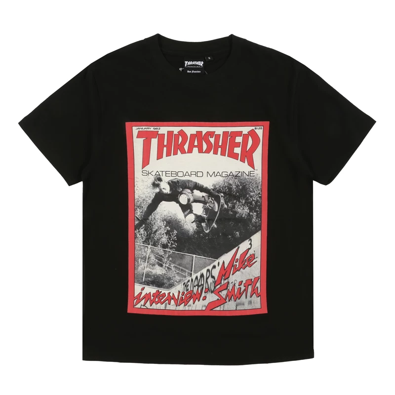 Т-shirts Short -sleeved, футболка с принтом персонажа, японское издание THRASHER, мужская и женская
