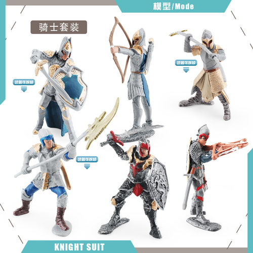 仿真西方神话骑士带武器模型狮鹫骑士长矛骑士弓弩龙骑士桌面摆件