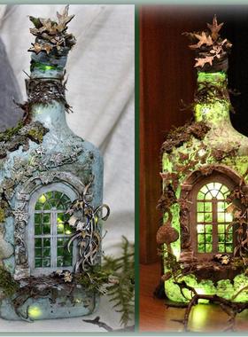 哥特神秘夜光幽灵古堡森林发光元素洋酒瓶摆件花园装饰树脂工艺品