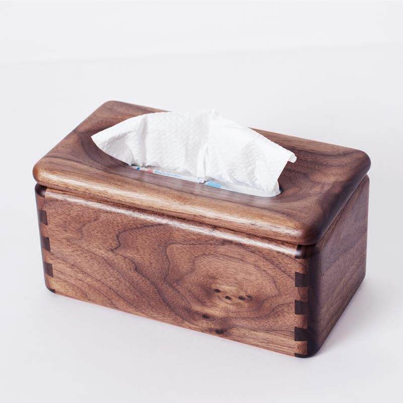 贝加尔湖精致纸巾盒黑胡桃实木质新中式家用卫生纸盒简约客厅餐巾