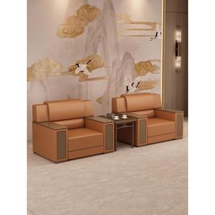 办公室商务沙发贵宾接待会议会堂会现代简约布皮艺单人位茶几组合