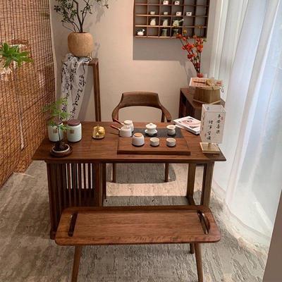 新中式阳台实木小茶桌简约家用茶台茶室胡桃木禅意泡茶桌茶艺桌