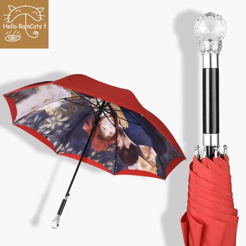 她很漂亮长柄雨伞水晶防晒防紫外线自动双人伞新娘喜庆结婚红伞女