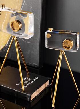 现代无障碍豪华金属水晶相机桌面装饰品客厅入口样板房电视柜家居