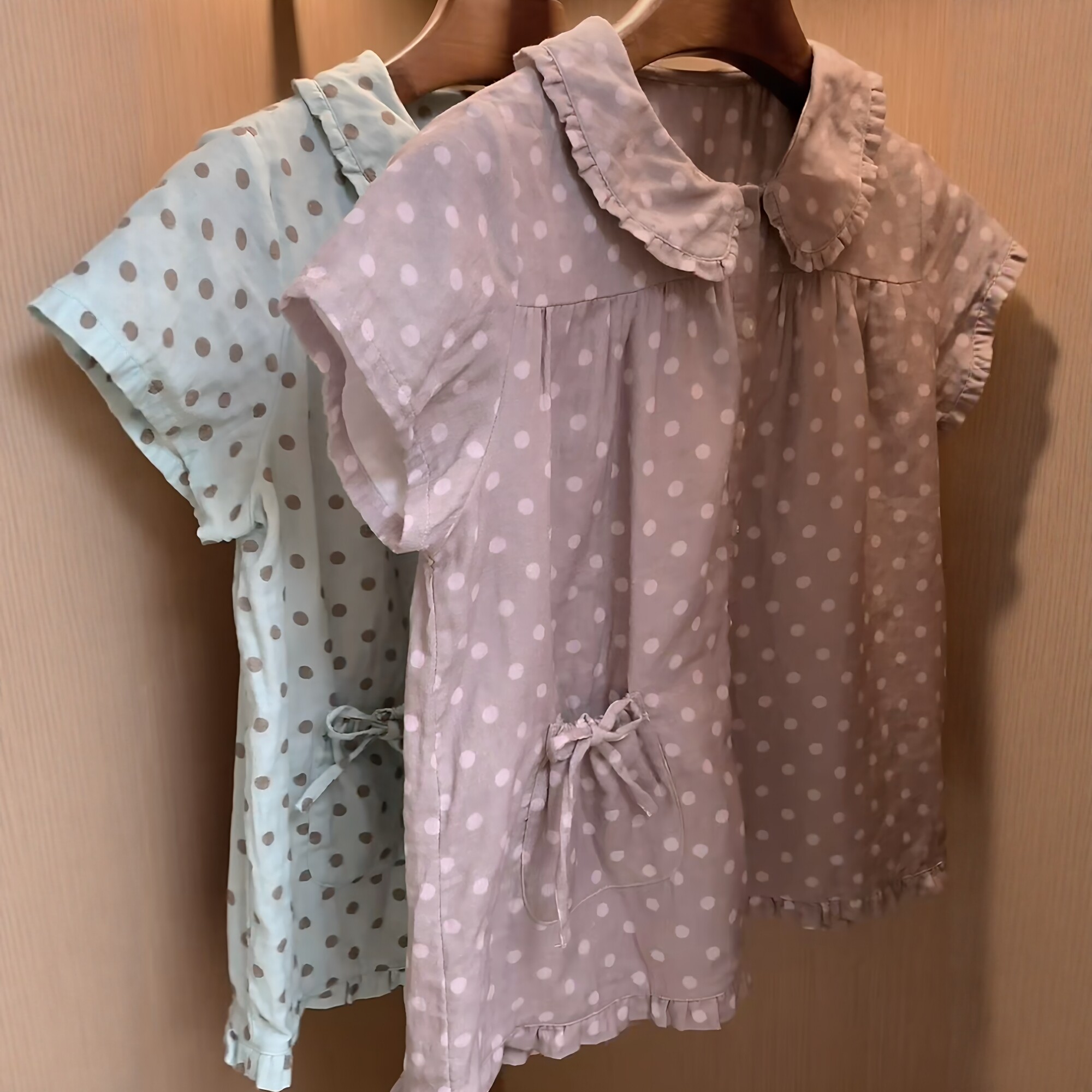 蘑菇咕咕纯棉波点短袖睡衣女夏薄